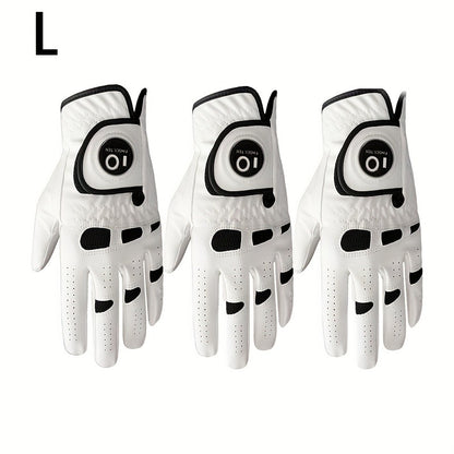 Men's Golf Glove Left Hand 3 Pack with Ball Marker – WeatherSof Soft Grip Cabretta-Style Golf Gloves for Men, Buckle Closure, All-Weather Performance, Sizes S to XXL (White)
