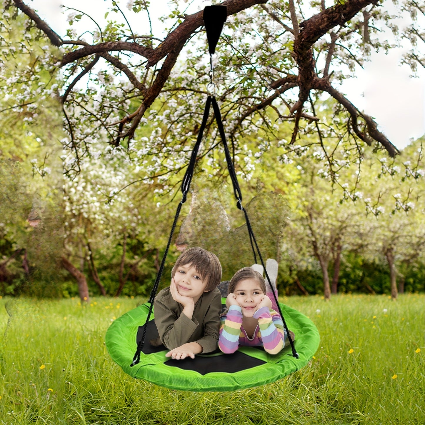 Kids Disc Swing 40 Inch – Anti-Slip Tree Swing with Adjustable Straps Powder Coated Frame Indoor Outdoor Play