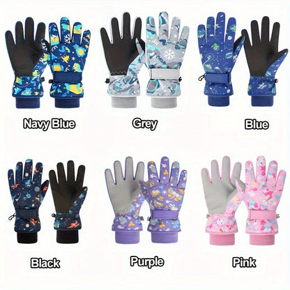 Kids Ski Gloves Winter Plus Velvet Warm – Boys & Girls Snow Play Gloves Ages 4-13, Windproof Polyester with Plush Lining, Sizes M (7-9Y) & L (9-13Y), Navy Blue, Black & Pink
