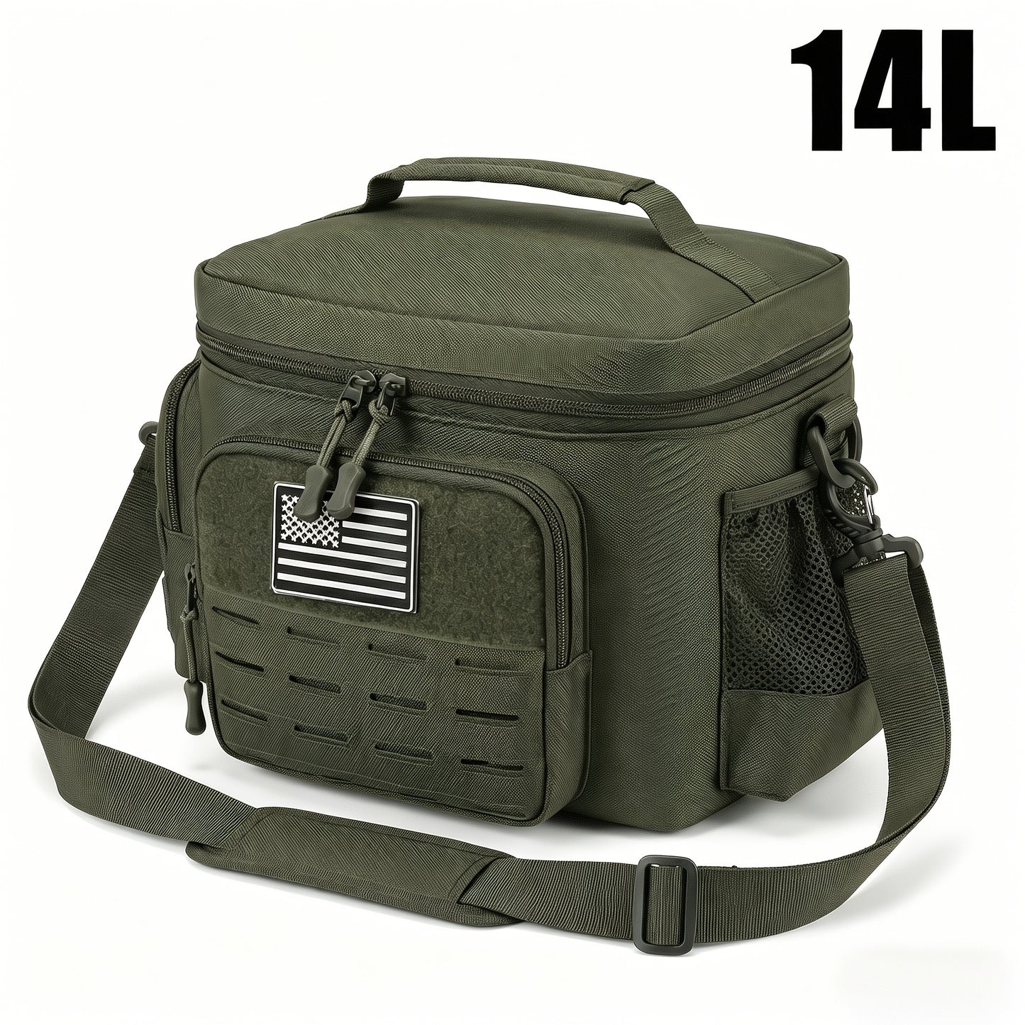 Tactical Insulated Cooler Lunch Box with MOLLE Webbing – Expandable & Leakproof, 3.7 Gal or 18L, for Hunting, Camping, Work & Outdoor Picnics – Black, Green or Khaki