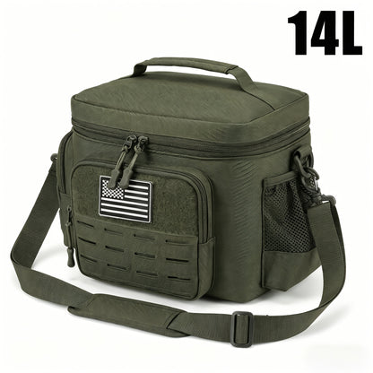 Tactical Insulated Cooler Lunch Box with MOLLE Webbing – Expandable & Leakproof, 3.7 Gal or 18L, for Hunting, Camping, Work & Outdoor Picnics – Black, Green or Khaki