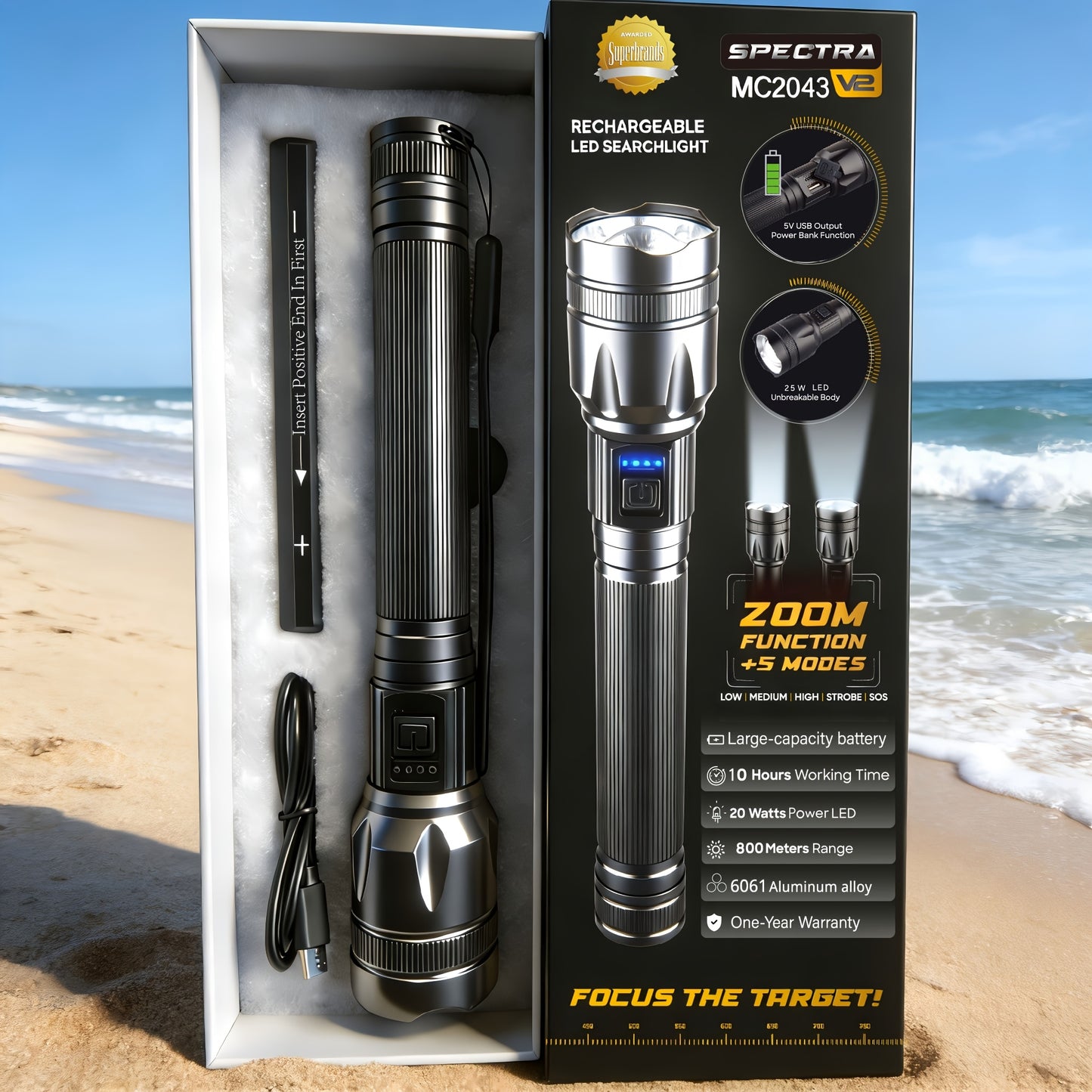 4000 Lumen Flashlight P70 USB-C Rechargeable 5 Modes Aluminum Alloy 18650 LED Torch for Tactical Camping Hiking Emergency