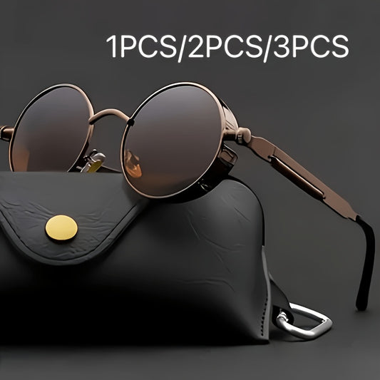 Retro Round Metal Frame Glasses with Spring Hinges Brown Decorative Lenses Lightweight Durable Vintage Circle Eyewear for Men Women Casual Formal Daily Wear