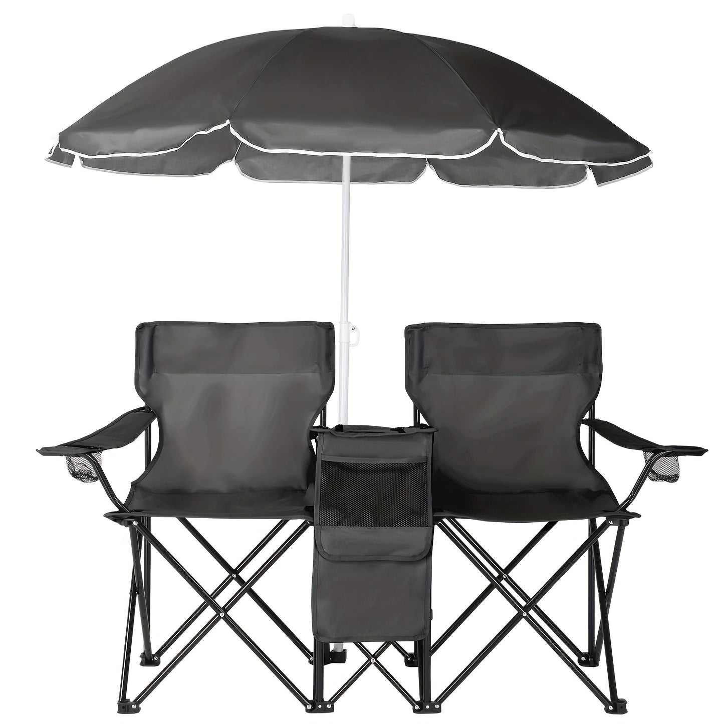 Portable Folding Chair with Removable Sun Umbrella - 2-Seat Outdoor Foldable Chair, Steel Frame Oxford Fabric, Lightweight Sun Shade Seat for Fishing Beach Camping Sunbathing Outdoor Activities