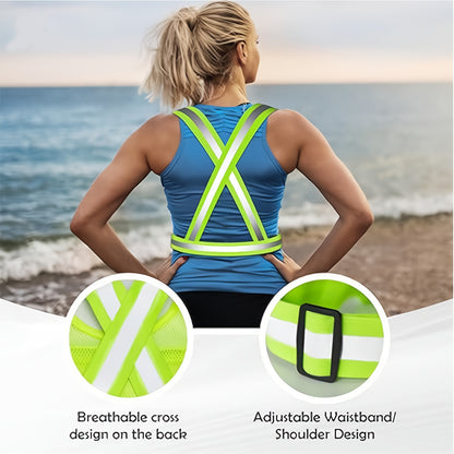 Reflective Running Vest with Phone Holder & Reflective Bracelets – Adjustable Safety Vest for Men Women, Dog Walking, Cycling, Night Running – 2 Pack