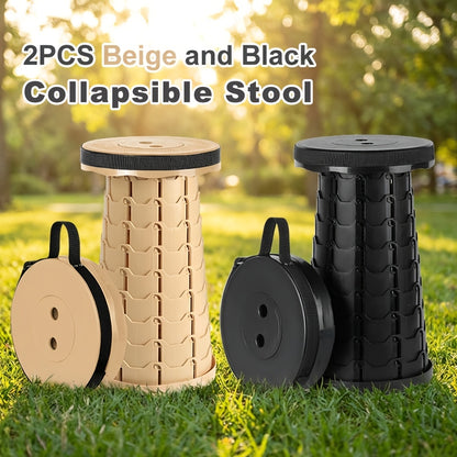 Collapsible Folding Stool 2-Pack – 400lbs Capacity Portable Telescoping Step Stool for Camping, Fishing, Hiking & Kitchen | Lightweight Retractable Seat