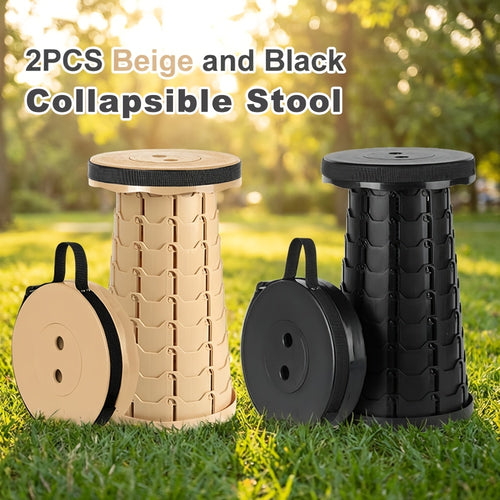Collapsible Folding Stool 2-Pack – 400lbs Capacity Portable Telescoping Step Stool for Camping, Fishing, Hiking & Kitchen | Lightweight Retractable Seat