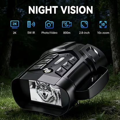 Night Vision Goggles 2K Ultra HD – 5W IR Binoculars with 2.8" IPS Screen, 10X Optical Zoom, 2600ft Range & 2000mAh Rechargeable Battery | Hunting, Camping, Security & Surveillance