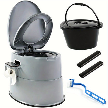 Portable Camping Toilet Extra Large for Adults – Indoor Outdoor Commode with Detachable Inner Bucket & Removable Paper Holder, Lightweight & Compact for Camping, Boat, Van & Emergency Use, Black & Gray