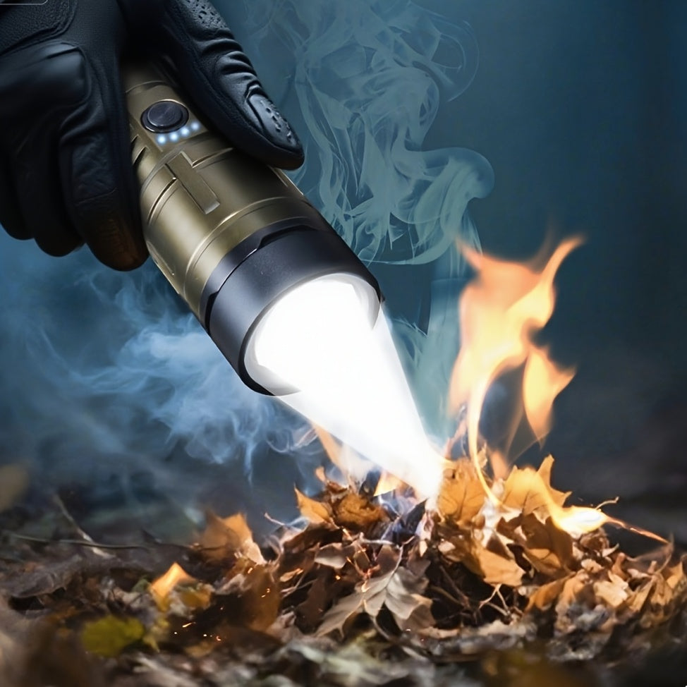 Survival Flashlight with Fire Starter Fresnel Lens 26650 Lithium Battery High Lumen for Wilderness Camping Hunting Fishing Emergency