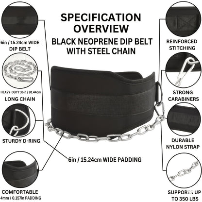 Dip Belt with Chain for Pull Ups & Weighted Dips – Heavy Duty Weightlifting Belt for Squats, CrossFit & Strength Training, Unisex Gym Equipment
