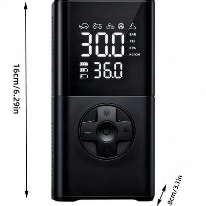 Portable Wireless Tire Inflator Air Compressor Digital Display Fast Pump Lithium Battery for Car Motorcycle Bike Emergency Inflation with Nozzle Adapters