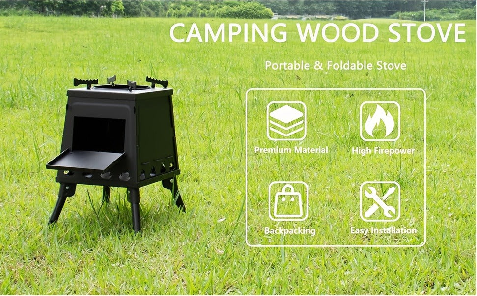 Wood Burning Campfire Stove – Heavy Duty Outdoor Camp Stove with Sturdy Legs & Air Vents for Hiking Backpacking Picnic BBQ Travel