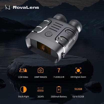 Digital Night Vision Binoculars 2.5K HD – 10X Zoom, 800M Range, 2.4" Screen with Photo & Video Recording | USB Rechargeable Night Vision Goggles for Hunting, Fishing, Camping & Boating