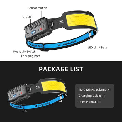 Motion Sensor Headlamp Rechargeable – 720 Lumen 7-LED Head Torch, 270° Wide-Angle Beam, Red Tail Light, 6 Modes, Waterproof Head Light for Camping, Running, Emergencies & Outdoor Work