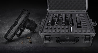 Hard Pistol Case Holds 5 Handguns & 30 Magazines - Lockable Travel Gun Case with Pre-Cut Foam, Silica Gel Canister, ABS Hard Shell, Multiple Pistol Storage Box for Handguns Under 11 Inches