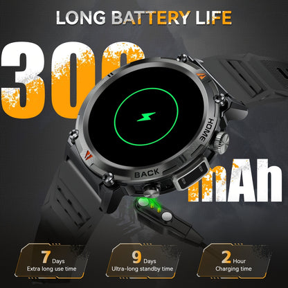 EIGIIS KE3 Rugged Smartwatch for Men – Wireless Calling, HD 1.45" Screen, LED Light, Fitness Tracker, iPhone & Android