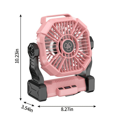 Portable Camping Fan 3-in-1 with LED Lantern & USB Charging – Battery Powered Tent Fan with Timer, 360° Rotation, for Outdoor Camping, Barbecue, Travel & Emergency Use (6 Colors)