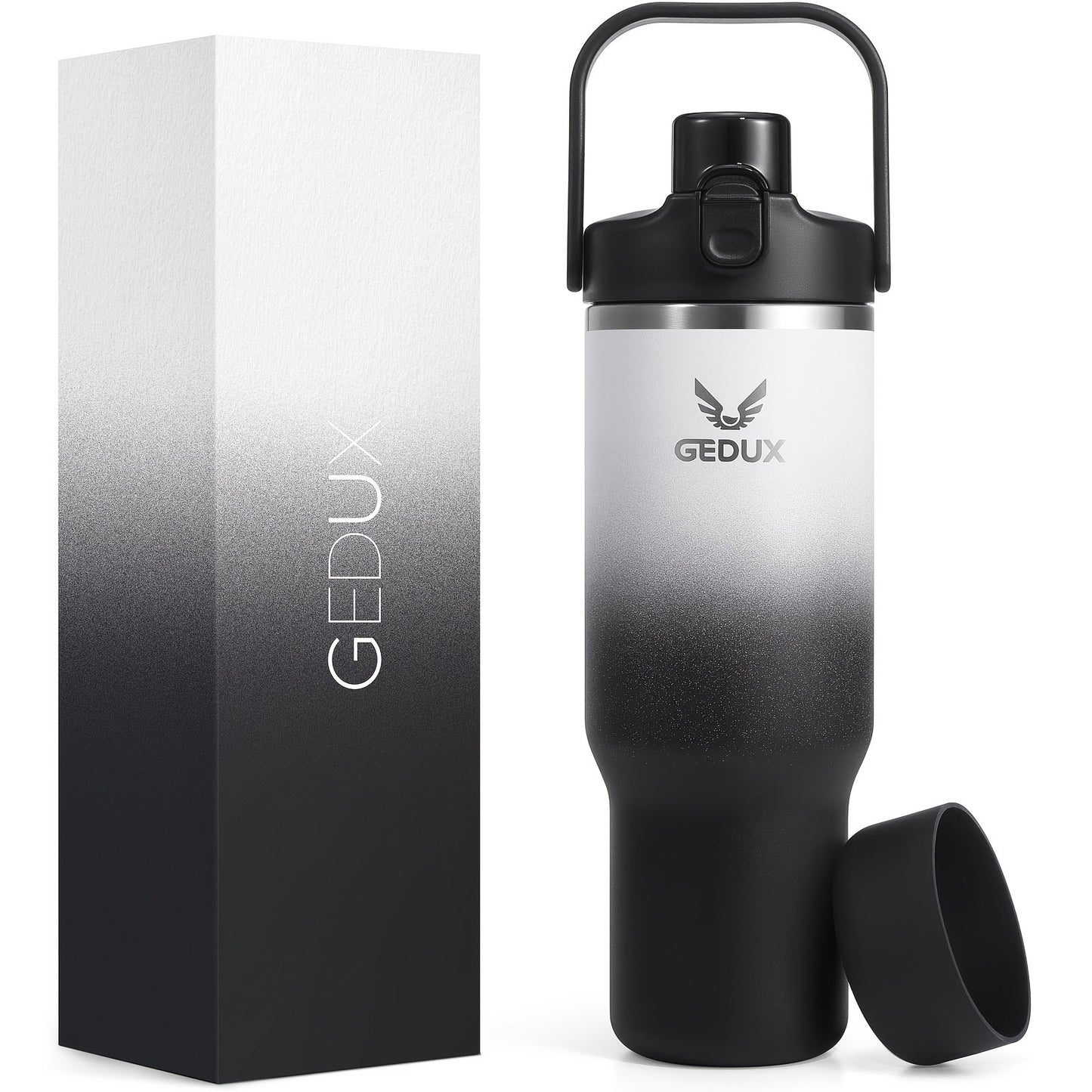 Vacuum Insulated Tumbler 32oz Stainless Steel with Handle Straw 2-in-1 Lid Chug Straw Lid Silicone Boot Matte Finish Keeps Drinks Cold Hot for Travel Gym Outdoor