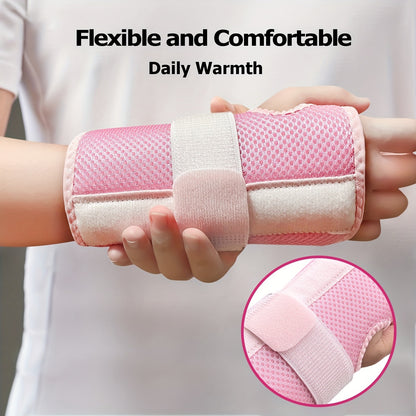 Wrist Brace with Double Splint Support & Triple Compression – 1 Pair Breathable Hook-and-Loop Wrist Guard for Sports, Daily Wear & Injury Recovery, Unisex, Pink / Rose Red / Blue