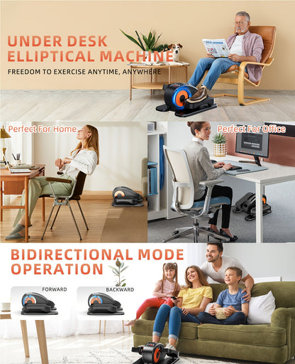 Under Desk Elliptical Machine Fully Assembled Quiet Portable Seated Pedal Exerciser with Remote Control 12 Adjustable Speeds for Home Office Workout Low Impact Leg Exercise Equipment