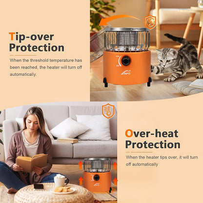 Portable Propane Camping Stove 9000 BTU – 2-in-1 Indoor & Outdoor Gas Heater for Camping, Cooking & Emergency Preparedness, Adjustable Flame, Stainless Steel, Compact 10.7x7 Inch with Gas Hose & MAPP Converter (Yellow)