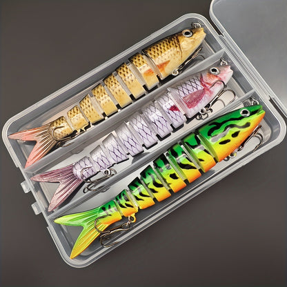 Multi-Jointed Swimbait Fishing Lures for Bass Trout Perch – Slow Sinking Lifelike 3D Eyes ABS Body, Pearl Powder Coating, 8-Section Woven Fabric Jointed Lure Kit for Freshwater & Saltwater, 2 Models (FCP2P-392 / FCP2P-556)