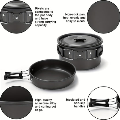15-Piece Camping Cookware Set with Non-Stick Aluminum Alloy Pots & Pans – Portable Outdoor Cooking Kit with Kettle, Frying Pan, Cooking Pot, Plates, Cups, Folding Cutlery & Storage Bags – Perfect Father's Day Gift
