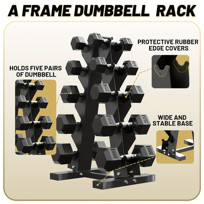 Rubber Coated Hex Dumbbell Set with Rack 100-200lb Heavy Duty Free Weights for Strength Training Exercise Fitness Home Gym 100LB 150LB 170LB 200LB