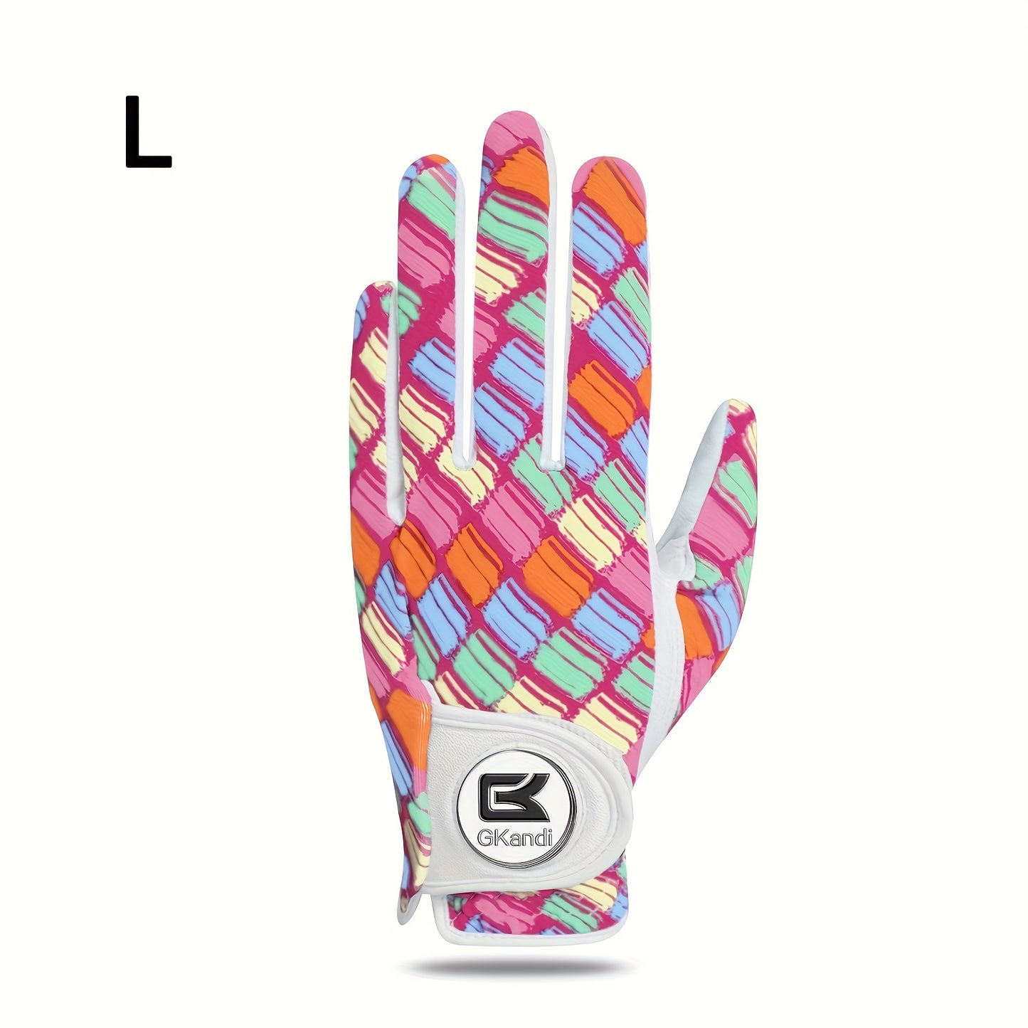 Women's Golf Gloves Left Hand with Ball Marker – All-Weather Grip Leather Golf Glove for Ladies Right-Handed Golfers, Colorful Design, Sizes S M L – Pink & Blue