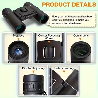 Compact Binoculars 10x25 Mini Pocket Size with Smartphone Adapter, Lightweight HD Binoculars for Bird Watching Hunting Concerts Hiking Travel, Small Portable Telescope for Adults and Kids