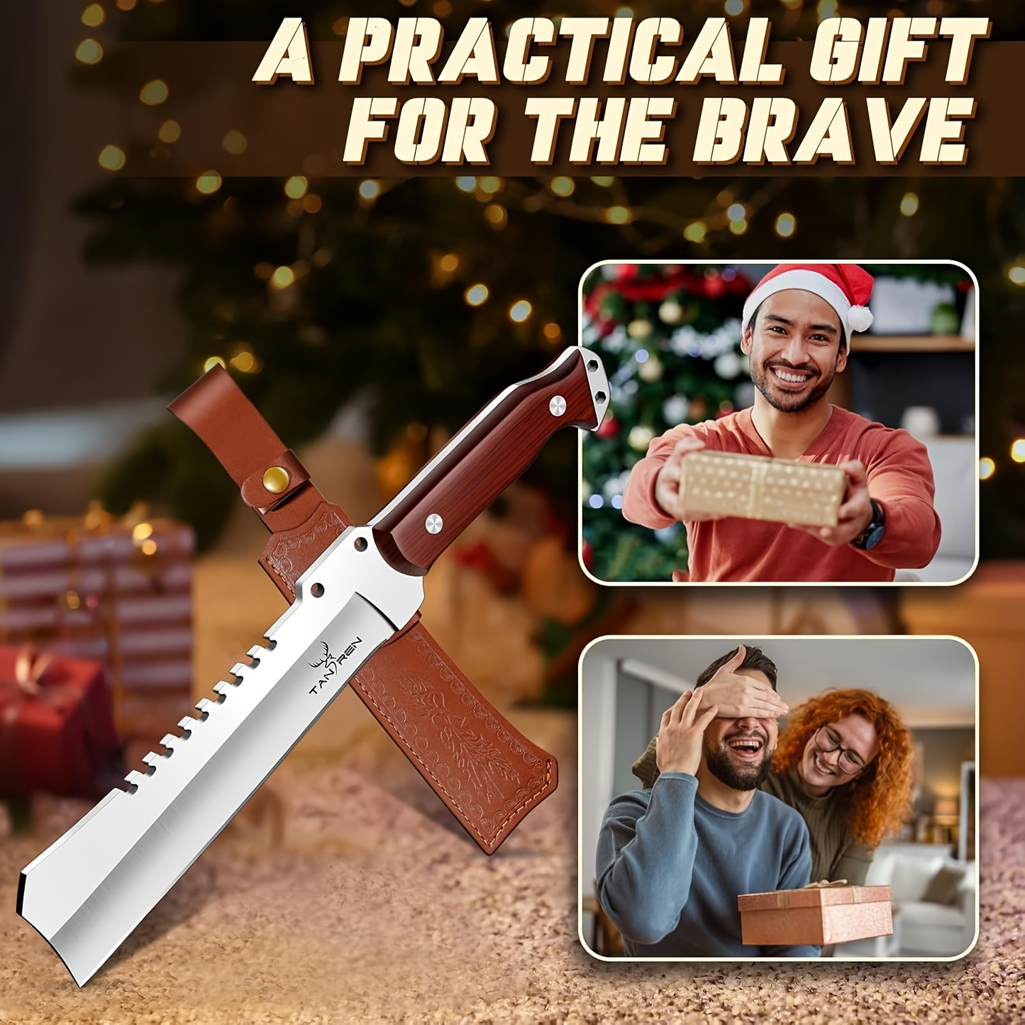 Survival Machete Fixed Blade Knife 7.2" – 4Cr13 High Carbon Steel, Full Tang, Ergonomic Wooden Handle, Leather Sheath for Camping, Bushcraft & Outdoor Survival