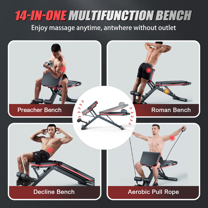 Adjustable Weight Bench 14-in-1 Foldable – 1000 lbs Capacity, 6 Incline Levels, Incline Decline Flat for Home Gym Full Body Workout