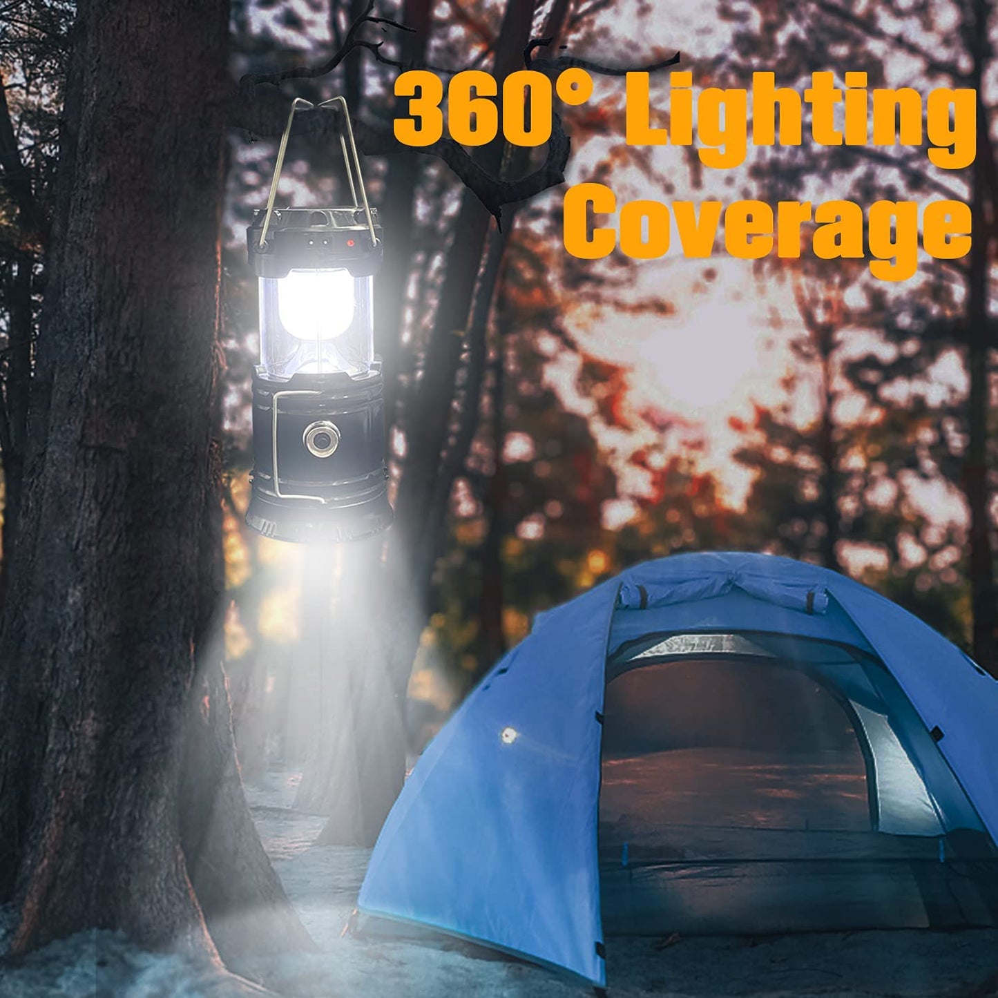 Rechargeable LED Camping Lantern – Solar USB, 3 Modes, 500LM