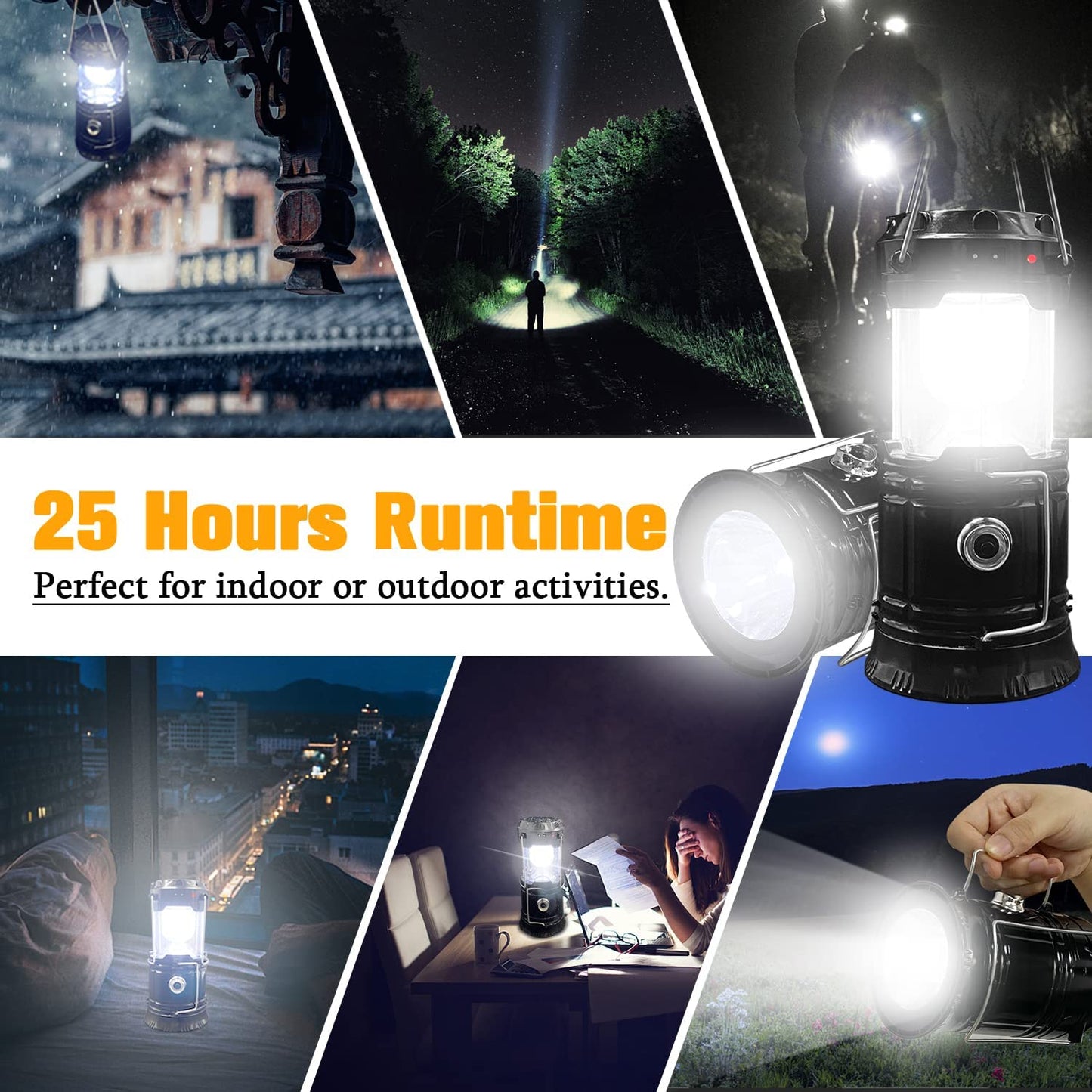 Rechargeable LED Camping Lantern – Solar USB, 3 Modes, 500LM