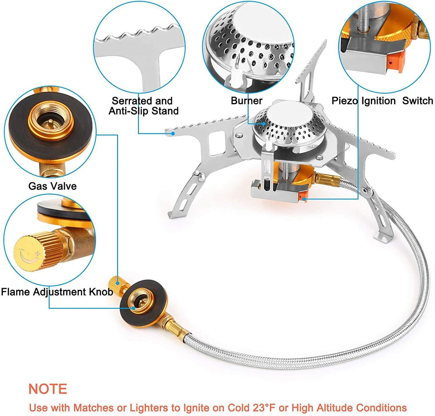 Camping Stove 3700W Ultralight Foldable Windproof Piezo Ignition
