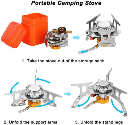 Camping Stove 3700W Ultralight Foldable Windproof Piezo Ignition