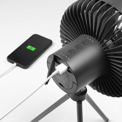 Rechargeable camping fan with night light and power bank