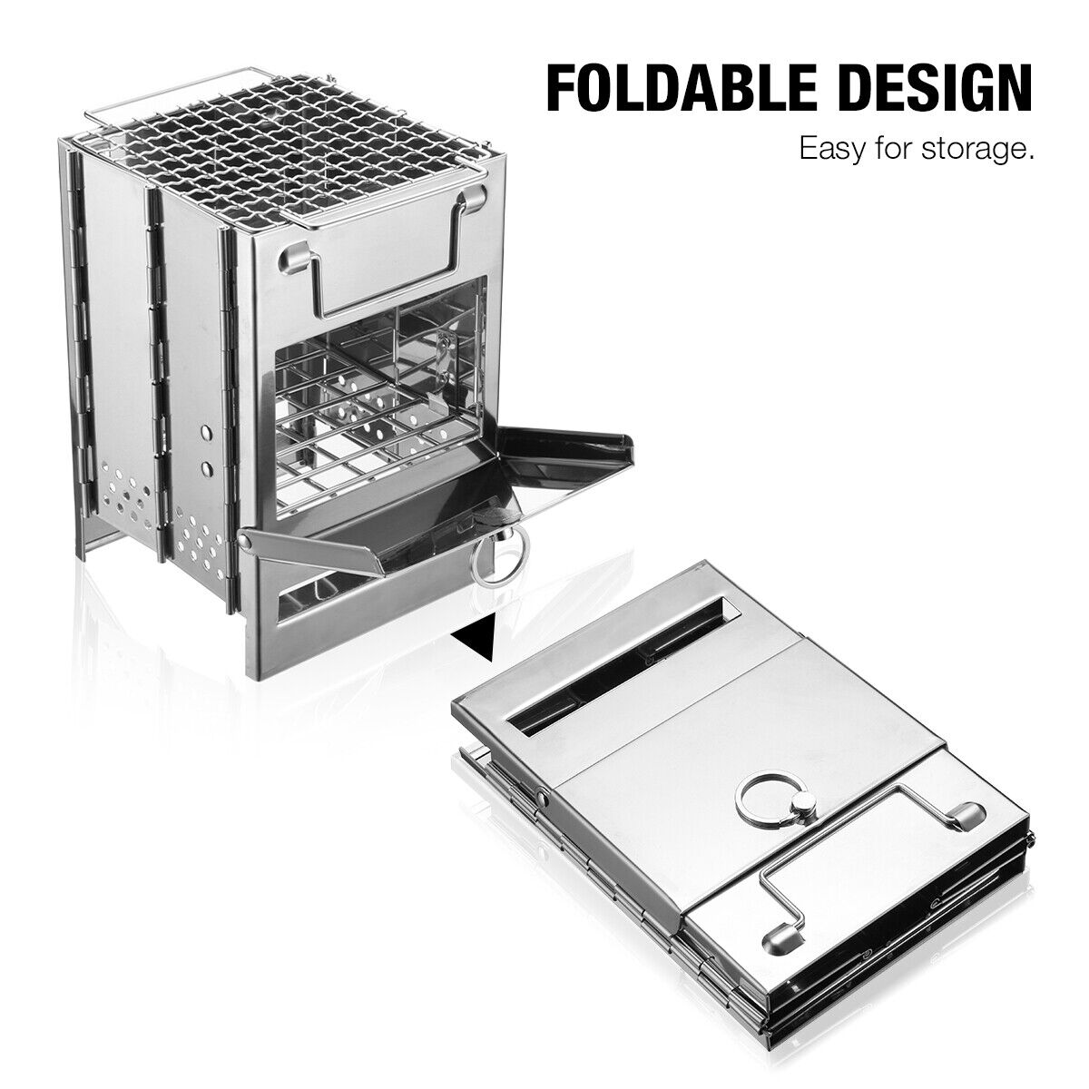 Camping Stove Portable Wood Burning – Foldable Stainless Steel BBQ Grill