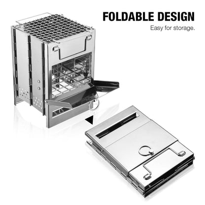 Camping Stove Portable Wood Burning – Foldable Stainless Steel BBQ Grill