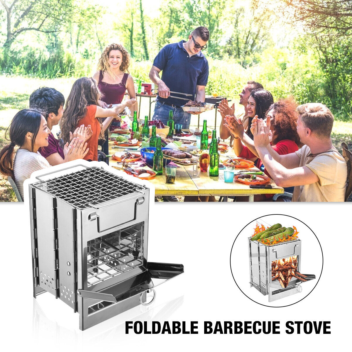 Camping Stove Portable Wood Burning – Foldable Stainless Steel BBQ Grill