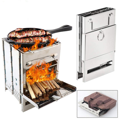 Camping Stove Portable Wood Burning – Foldable Stainless Steel BBQ Grill