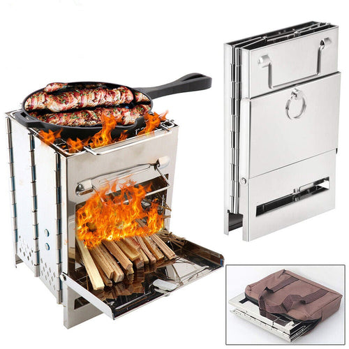 Camping Stove Portable Wood Burning – Foldable Stainless Steel BBQ Grill