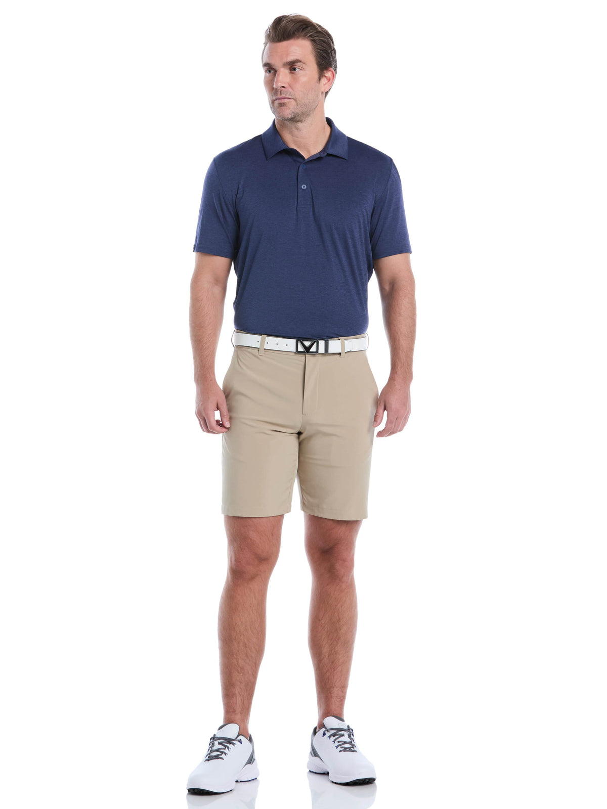 Men's Flat Front Stretch Golf Shorts with a 9-Inch Inseam and Flexible Waistband for Comfortable Rounds