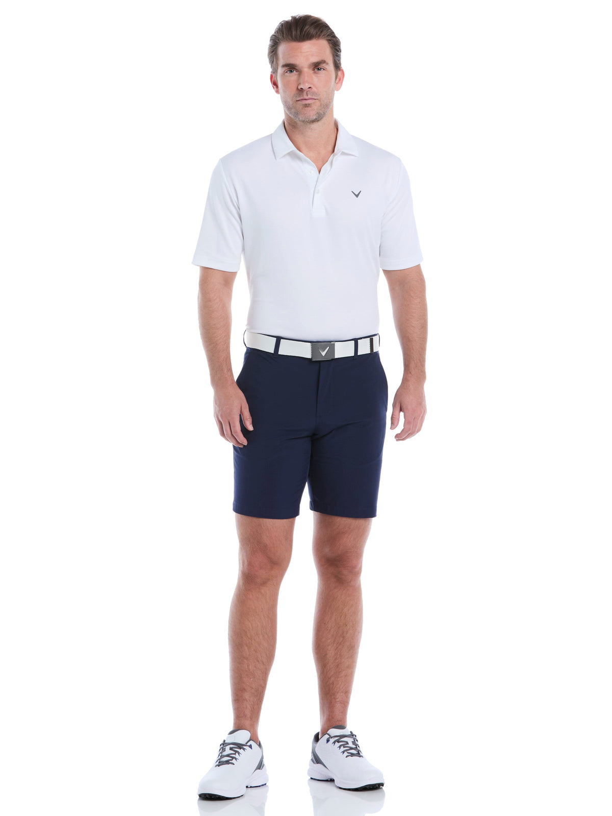 Men's Flat Front Stretch Golf Shorts with a 9-Inch Inseam and Flexible Waistband for Comfortable Rounds