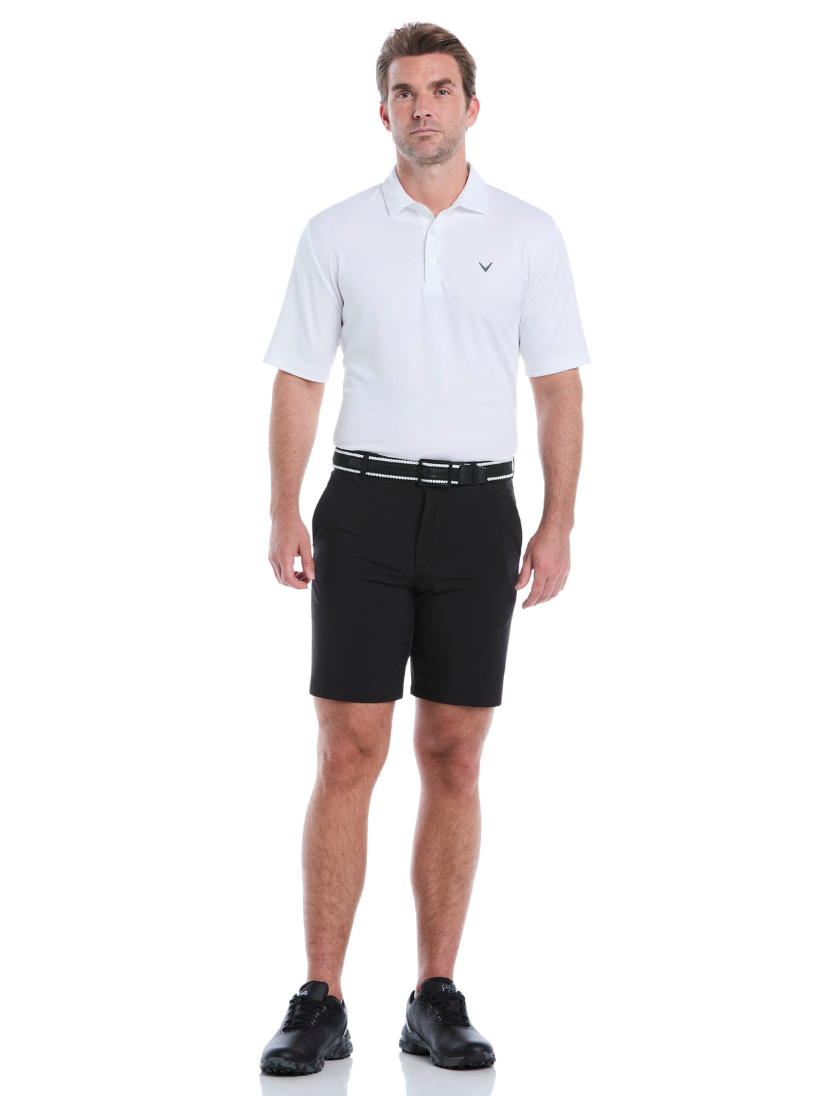 Men's Flat Front Stretch Golf Shorts with a 9-Inch Inseam and Flexible Waistband for Comfortable Rounds