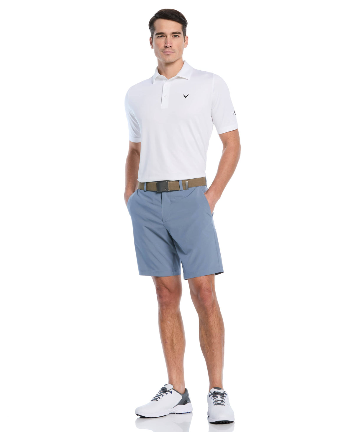 Men's Flat Front Stretch Golf Shorts with a 9-Inch Inseam and Flexible Waistband for Comfortable Rounds