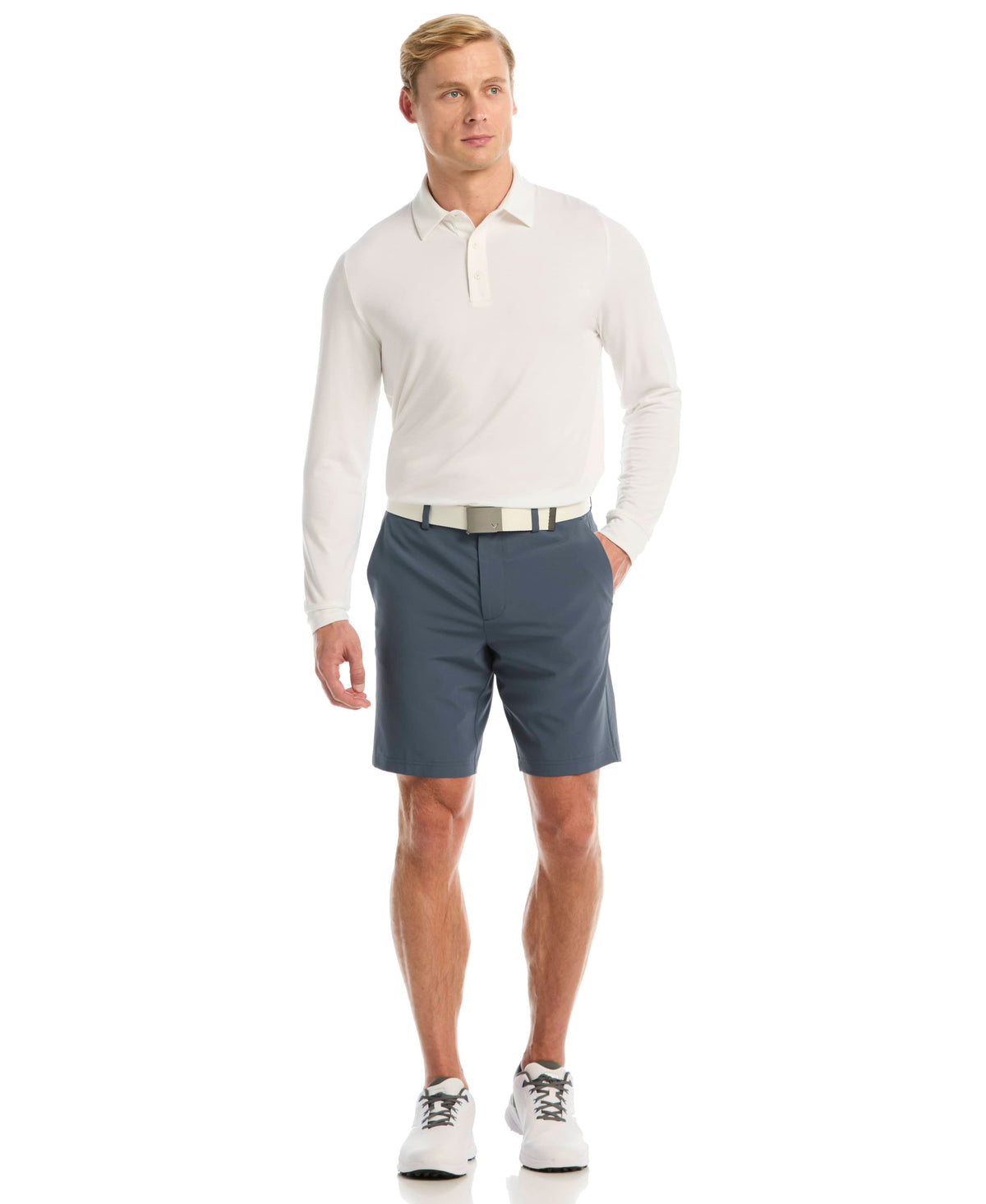 Men's Flat Front Stretch Golf Shorts with a 9-Inch Inseam and Flexible Waistband for Comfortable Rounds