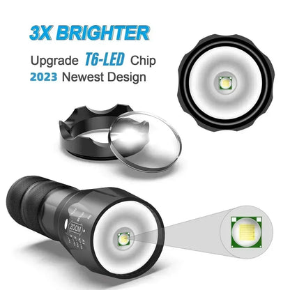 T6 LED Tactical Flashlight Zoomable 5-Mode Waterproof 2 Pack