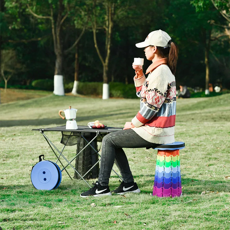Portable Folding Camping Stool with 12 Height Settings – 400 lbs Capacity